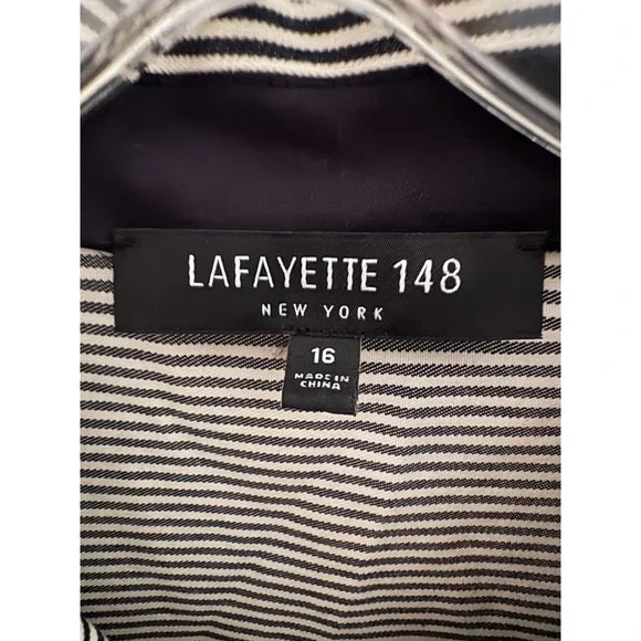 Lafayette 148 New York Dress Casual Cream/Blue Striped Size 16 Preppy NWOT - Picture 1 of 7